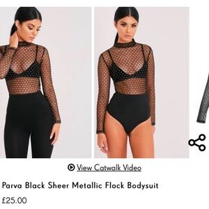 PLT Black Sheer Metallic Flock Bodysuit